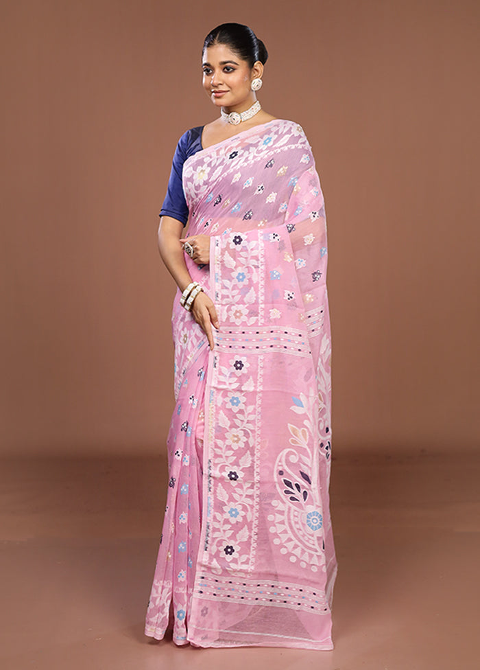 Pink Jamdani Cotton Saree Without Blouse Piece