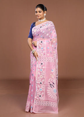 Pink Jamdani Cotton Saree Without Blouse Piece