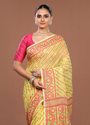 Yellow Jamdani Cotton Saree Without Blouse Piece