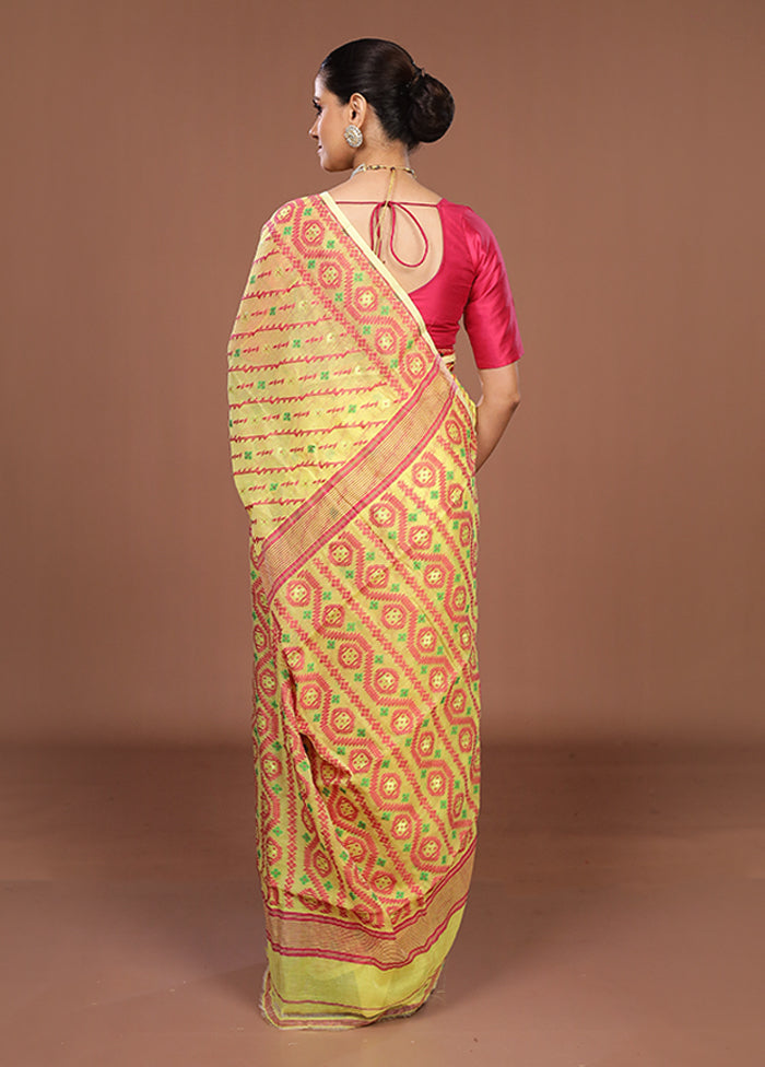 Yellow Jamdani Cotton Saree Without Blouse Piece