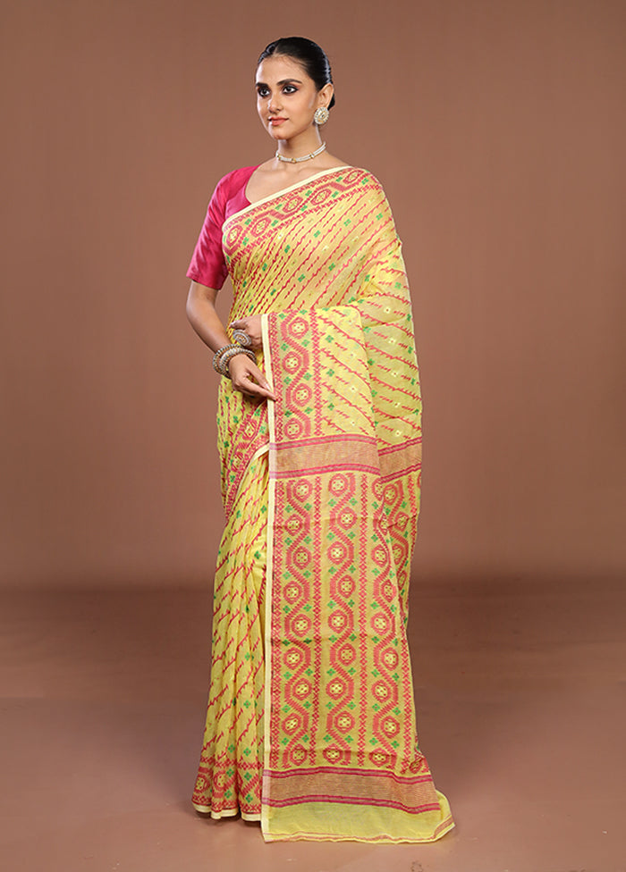 Yellow Jamdani Cotton Saree Without Blouse Piece
