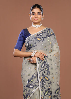 Grey Jamdani Cotton Saree Without Blouse Piece