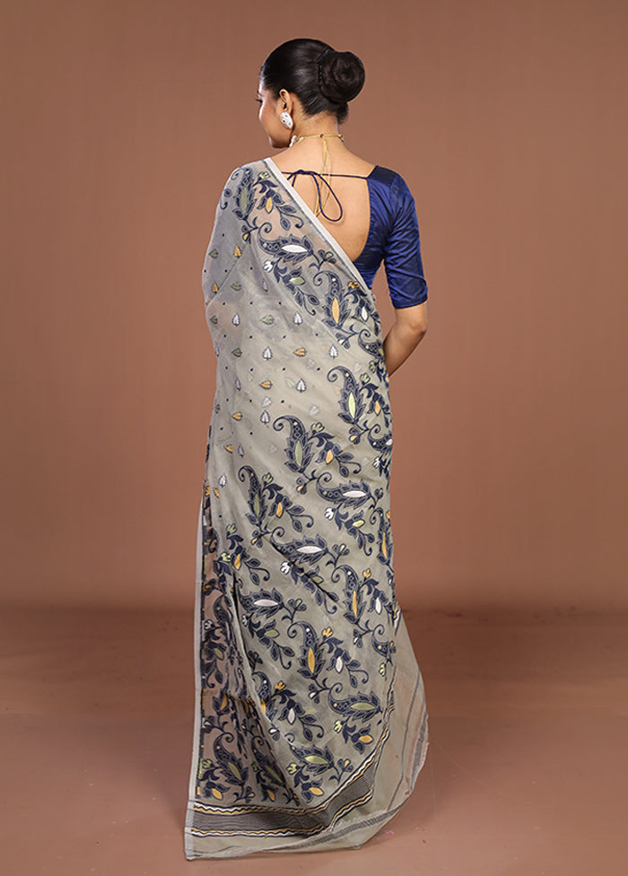 Grey Jamdani Cotton Saree Without Blouse Piece