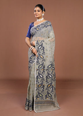 Grey Jamdani Cotton Saree Without Blouse Piece