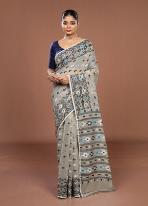 Grey Jamdani Cotton Saree Without Blouse Piece