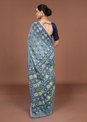 Blue Jamdani Cotton Saree Without Blouse Piece