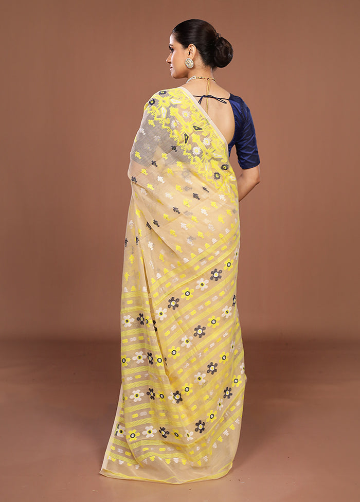 Cream Jamdani Cotton Saree Without Blouse Piece