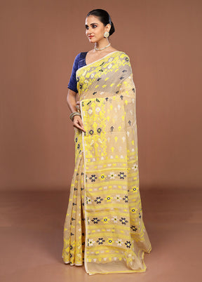 Cream Jamdani Cotton Saree Without Blouse Piece