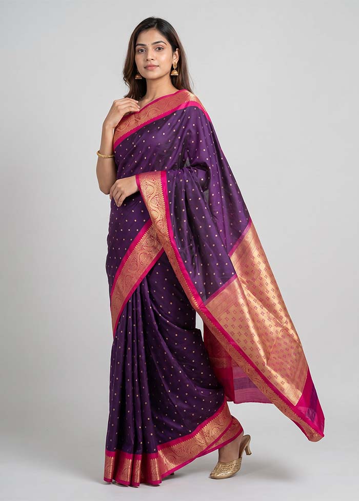 Purple Kanjivaram Silk Saree With Blouse Piece