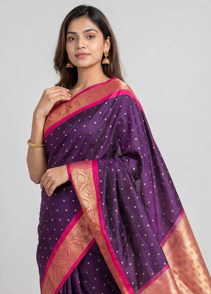 Purple Kanjivaram Silk Saree With Blouse Piece