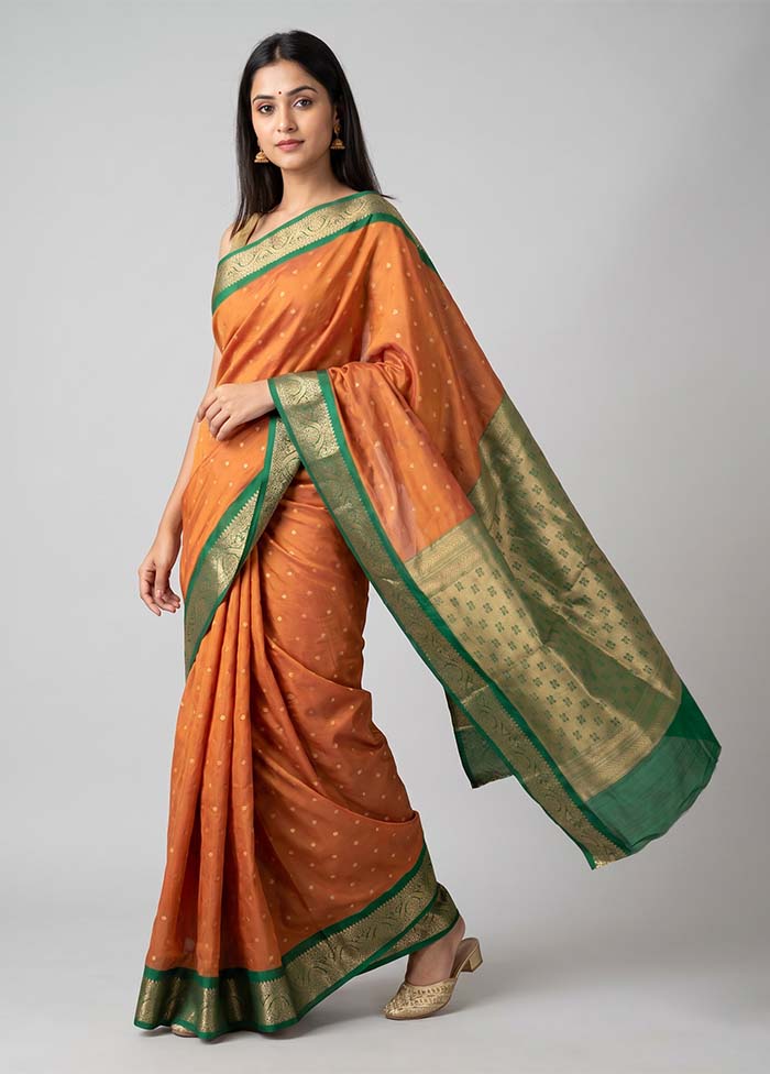 Orange Kanjivaram Silk Saree With Blouse Piece