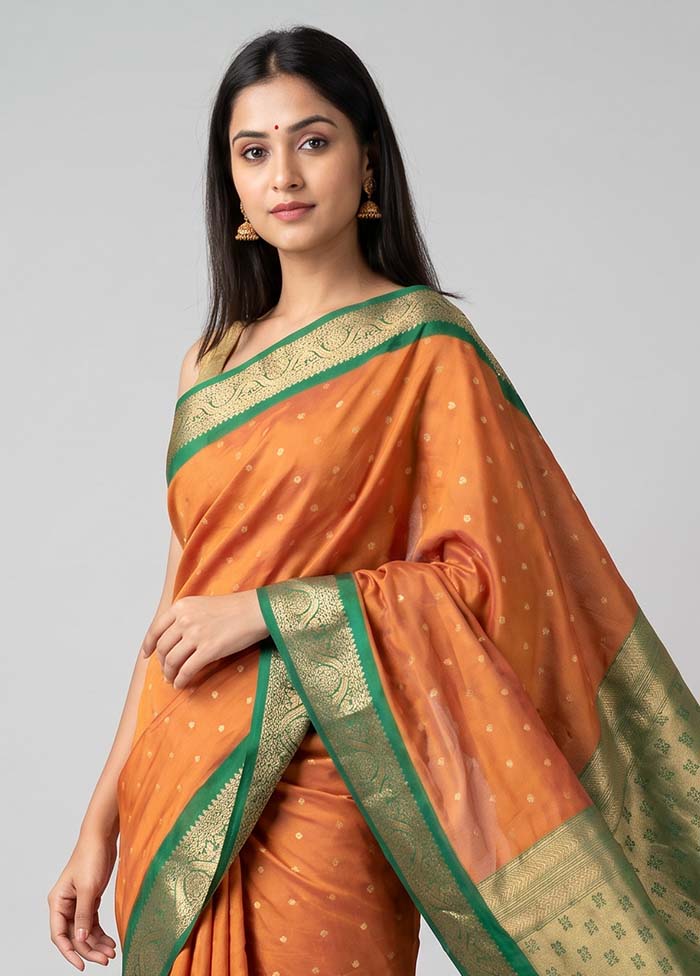 Orange Kanjivaram Silk Saree With Blouse Piece