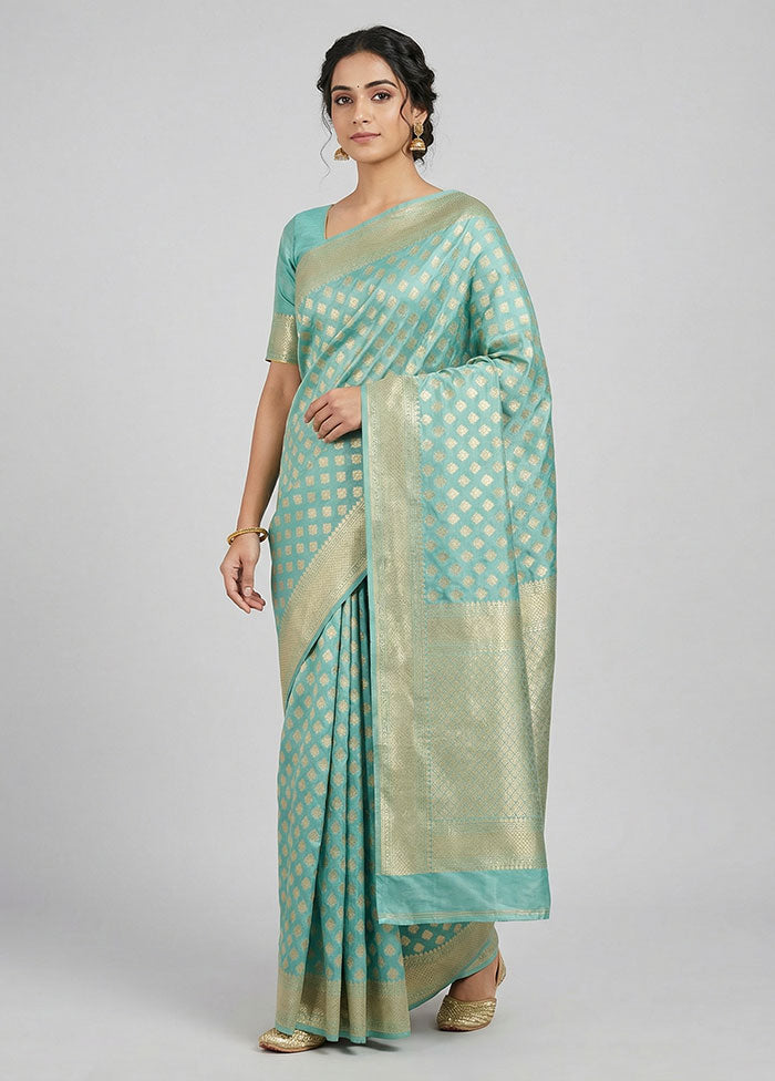 Blue Kora Silk Saree With Blouse Piece