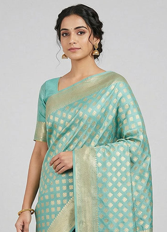 Blue Kora Silk Saree With Blouse Piece