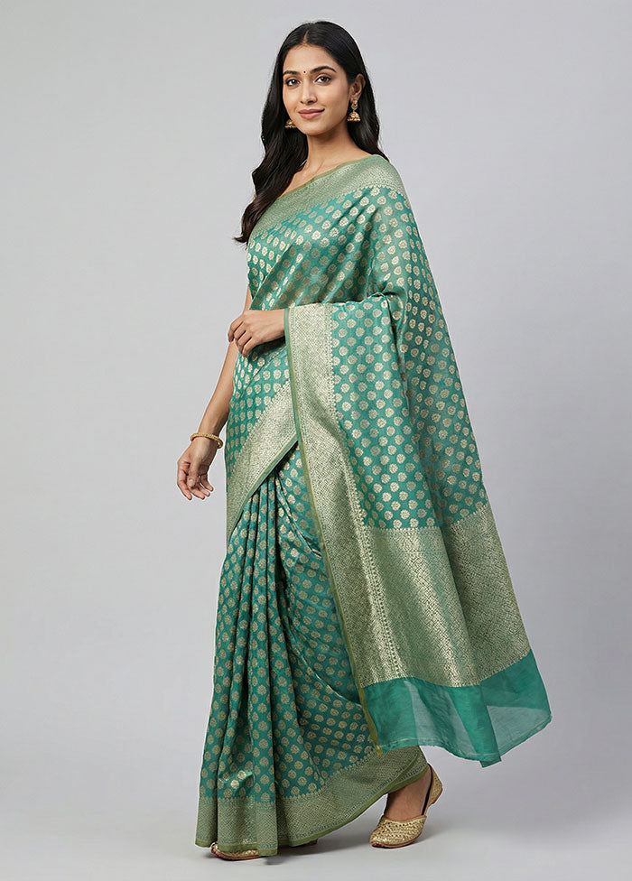Green Kora Silk Saree With Blouse Piece