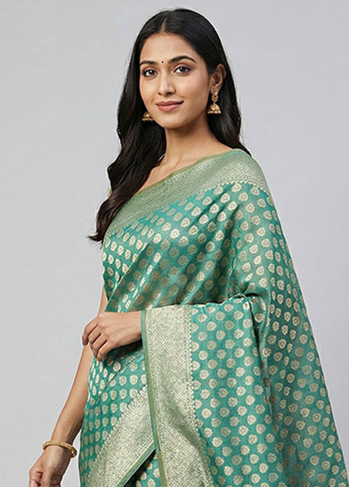 Green Kora Silk Saree With Blouse Piece