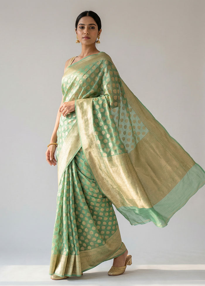 Green Kora Silk Saree With Blouse Piece