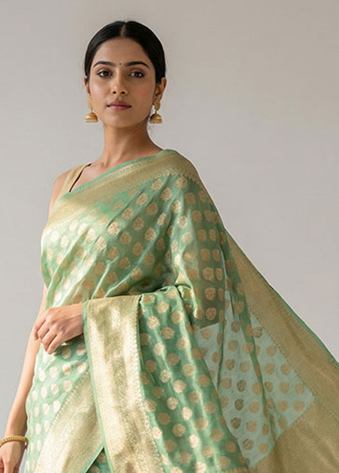 Green Kora Silk Saree With Blouse Piece