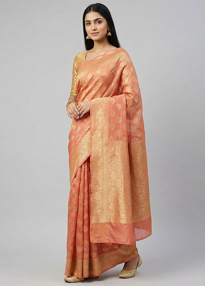 Pink Kora Silk Saree With Blouse Piece