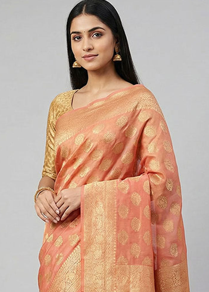 Pink Kora Silk Saree With Blouse Piece