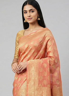 Pink Kora Silk Saree With Blouse Piece