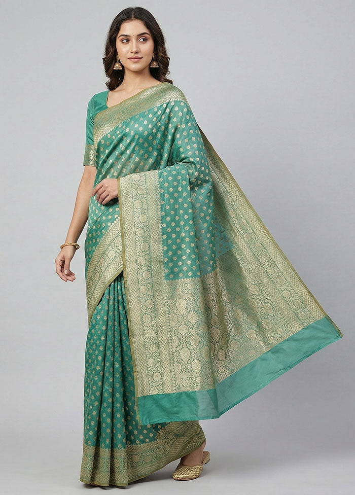 Blue Kora Silk Saree With Blouse Piece