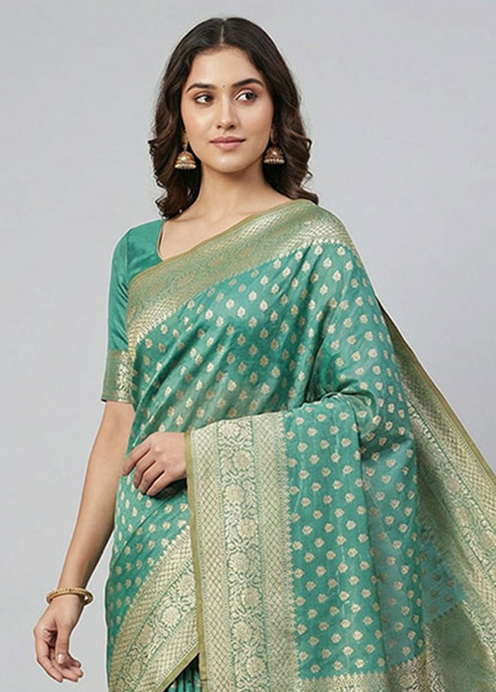 Blue Kora Silk Saree With Blouse Piece