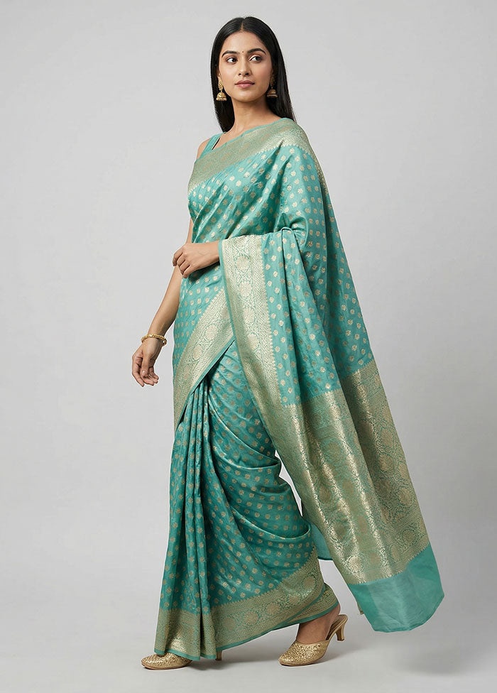 Blue Kora Silk Saree With Blouse Piece