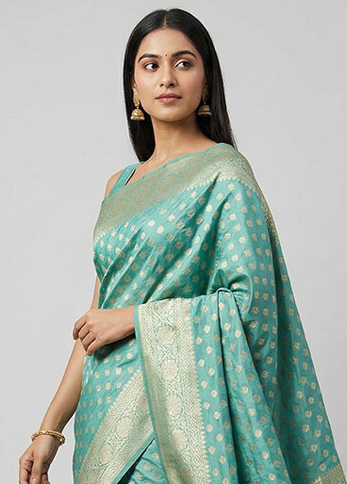 Blue Kora Silk Saree With Blouse Piece
