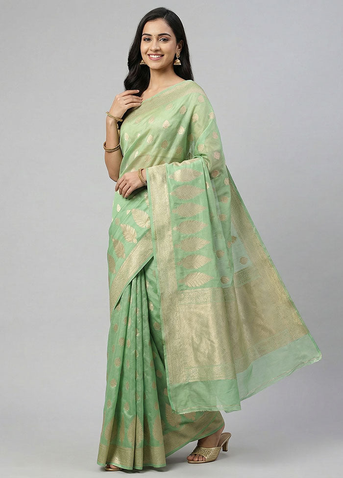 Green Dupion Silk Saree With Blouse Piece