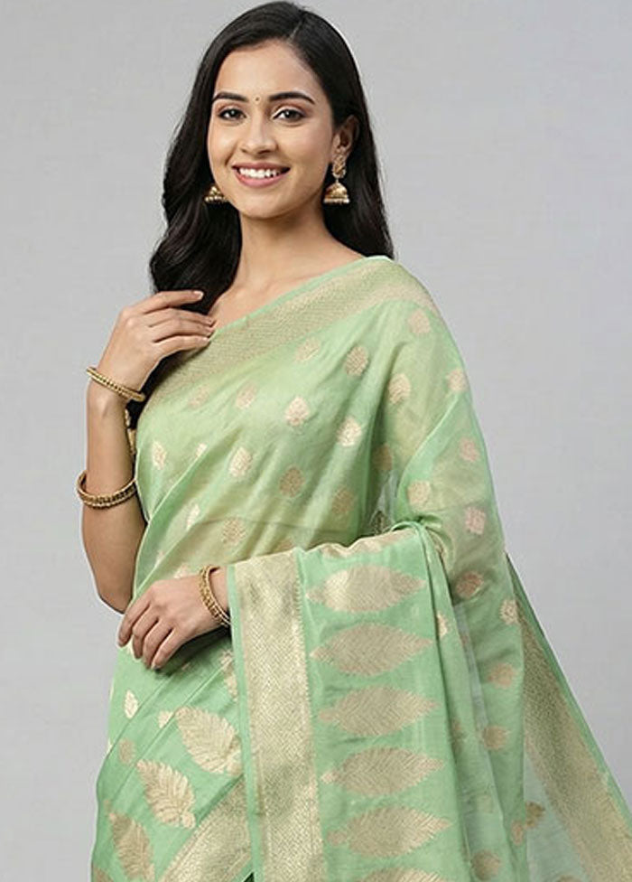 Green Dupion Silk Saree With Blouse Piece