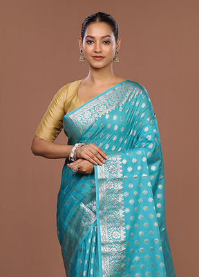 Green Dupion Silk Saree With Blouse Piece