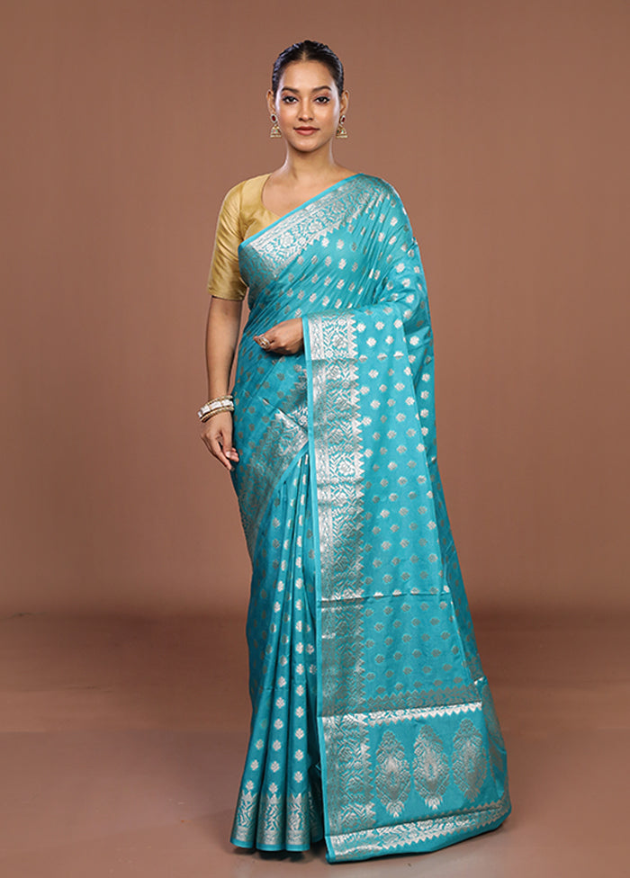 Green Dupion Silk Saree With Blouse Piece