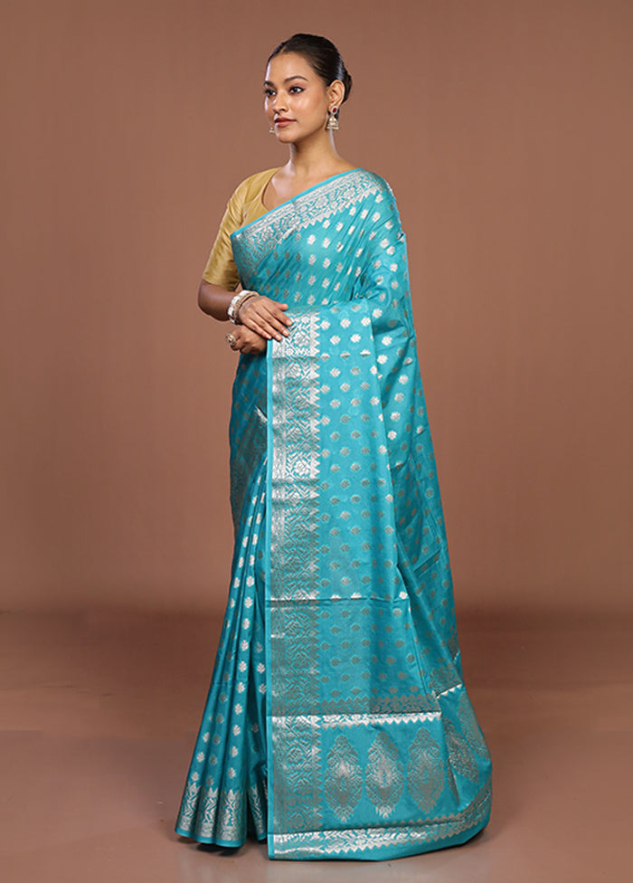 Green Dupion Silk Saree With Blouse Piece