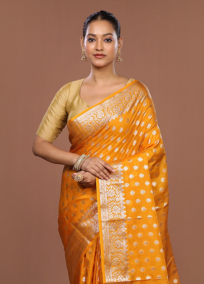 Yellow Dupion Silk Saree With Blouse Piece