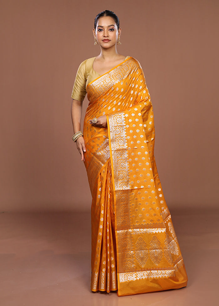Yellow Dupion Silk Saree With Blouse Piece