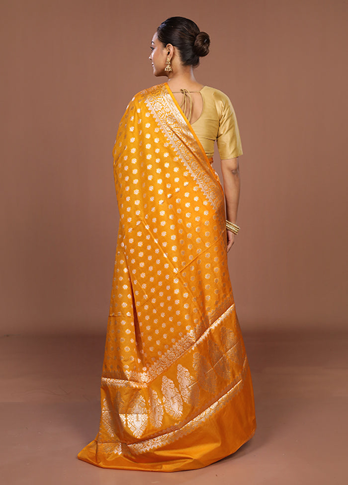 Yellow Dupion Silk Saree With Blouse Piece