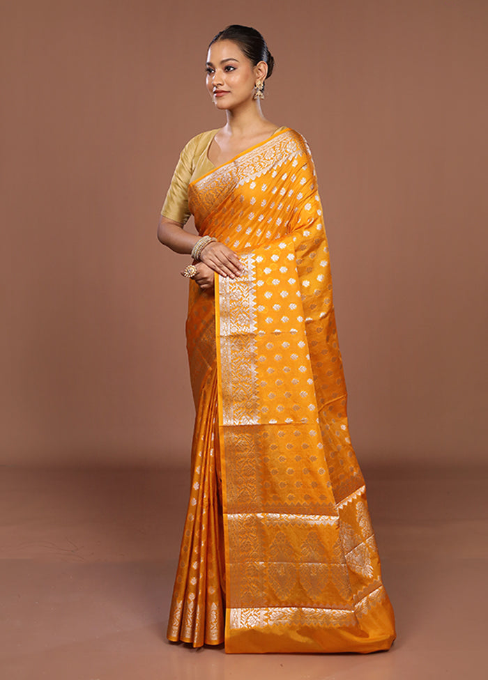 Yellow Dupion Silk Saree With Blouse Piece