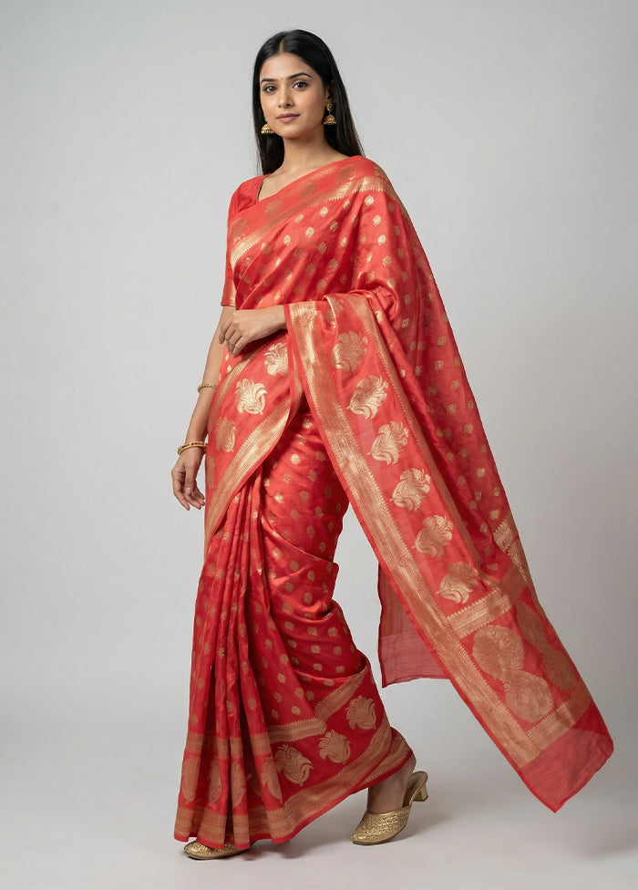 Pink Dupion Silk Saree With Blouse Piece