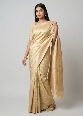 Cream Kora Silk Saree With Blouse Piece