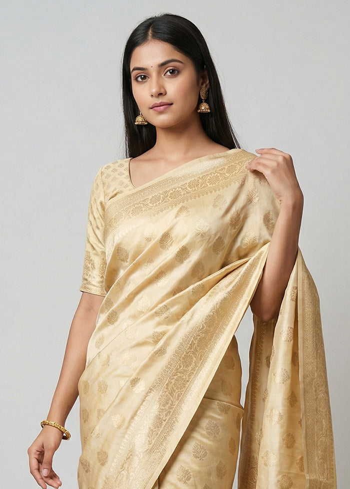Cream Kora Silk Saree With Blouse Piece