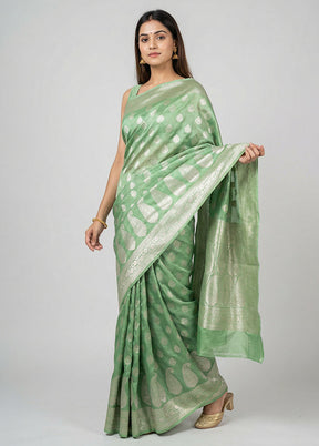 Green Kora Silk Saree With Blouse Piece