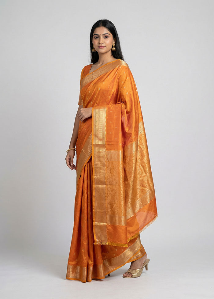 Orange Uppada Silk Saree With Blouse Piece
