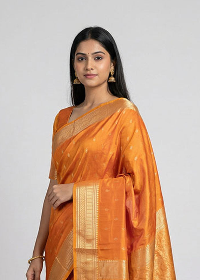 Orange Uppada Silk Saree With Blouse Piece