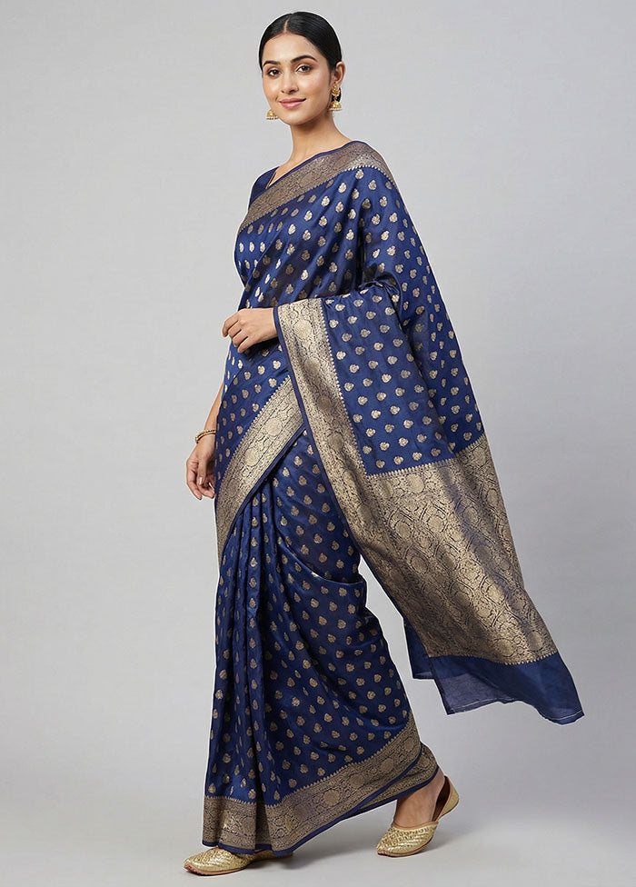 Blue Uppada Silk Saree With Blouse Piece