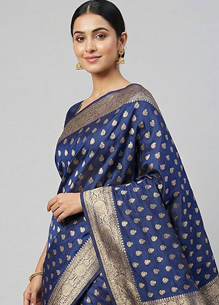 Blue Uppada Silk Saree With Blouse Piece