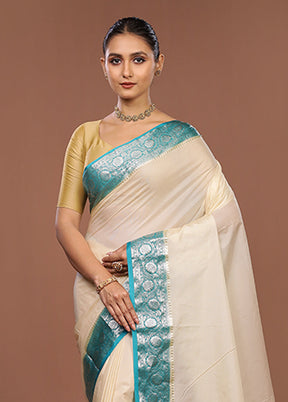 Cream Kora Silk Saree With Blouse Piece