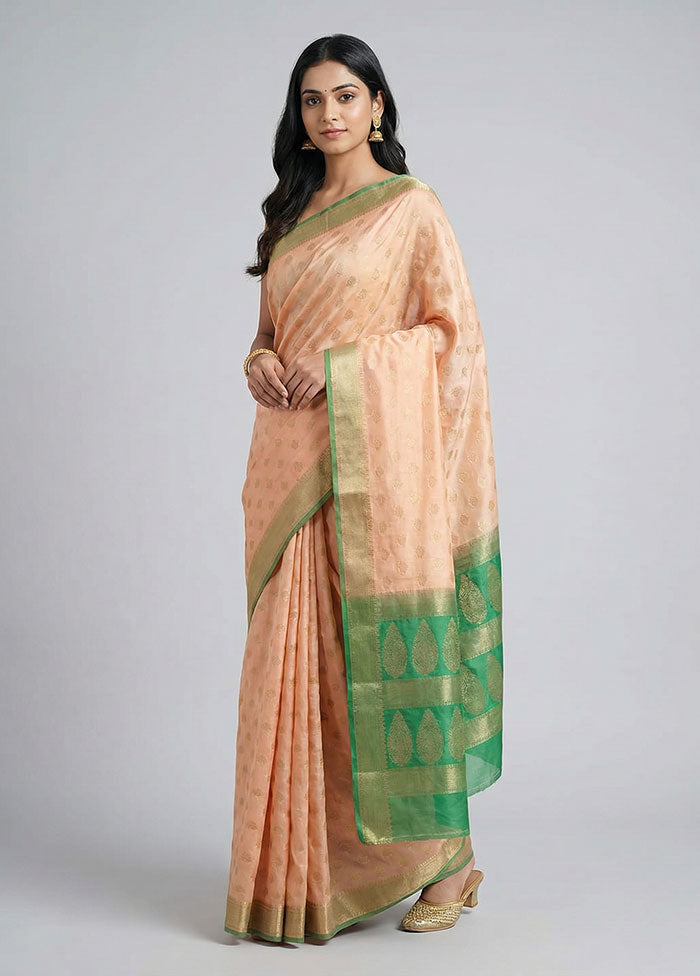 Cream Kora Silk Saree With Blouse Piece