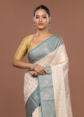 Cream Kora Silk Saree With Blouse Piece