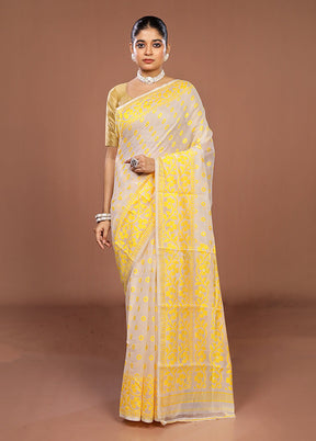 White Jamdani Cotton Saree Without Blouse Piece